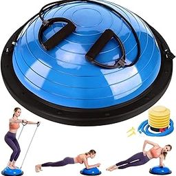Zealty Half Balance Ball Trainer, Half Yoga Exercise Ball with Resistance Bands and Foot Pump, Balance Trainer for Stability Training, Strength Exercise Fitness, Home Gym Workout Equipment, Blue-image-81
