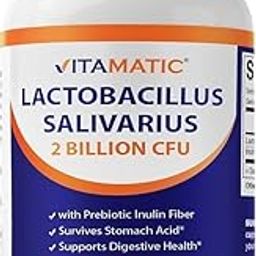 Vitamatic Lactobacillus Salivarius 2 Billion per DR Capsule - 60 Count - Digestive Support - Made with Prebiotic Inulin Fiber-image-77