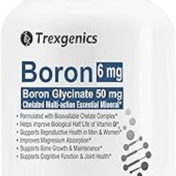 Trexgenics Boron 6 mg from Boron Glycinate 50 mg Multi-action Mineral, Bone, Cognitive Function, Reproductive & Joint Health (60 Veg Capsules)-image-45