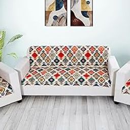 FABANE Velvet Printed Sofa Seat Cover For 5 Seater With Heavy Antiskid Backing & Easily Machine Washable Sofa Seat Runner For Couch - (27 X 24 Inches - 4 Pieces, 27 X 72 Inches - 2 Piece) Multicolor-image-9