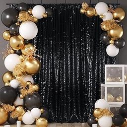 Black Sequin Backdrop Curtains, Black Backdrop 6ftx6ft Glitter Photo Backdrop Curtain for Party Decoration Thickened Sparkle Photoshoot Background NO See-Through-image-50