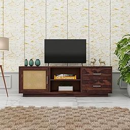 DR FURNITURE TV Unit for Living Room | Solid Sheesham Wood TV Unit Media Console Table for Bedroom | TV Stand Entertainment Unit for Living Room TV Table Wooden (Walnut Finish)-image-21