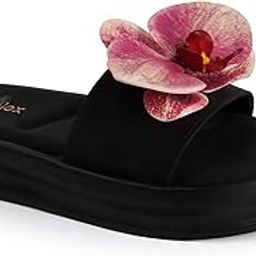 Women's Stylish Orchid Flower Slide Slippers | Floral Casual Flats | Soft Sole Indoor Outdoor Sandals – Available in Beige & Black-picture-6