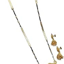 Elegant Artificial Stone Mangalsutra Set for Women | Gold Plated Pendant with Dual Black Beaded Chain & Earrings | Wedding Jewelry-7