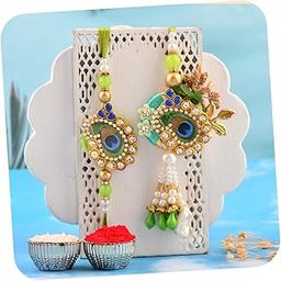 Premium Rakhi Set for Brother Bhaiya Bhabhi | Designer Blue Evil Eye Bracelet Couple Rakhi for Bhai Bhabhi Sister | Raksha bandhan Couple Pair for Bhai Bhabhi, Greeting Card, Tilak set-image-84