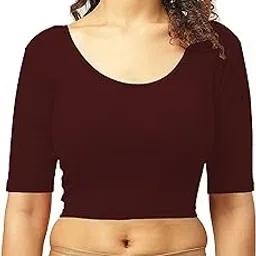 the blazze 1303 Women's Cotton Scoop Neck Backless Elbow Sleeve Crop Top Readymade Saree Blouse for Women's-picture-47