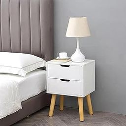 EardoWin Organizing Nightstand Solid Wood Legs Mid-Century Modern Bedside Table Practical and Simplistic End Side Table with 2 Drawers White-image-77