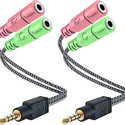 MillSO Headphone Microphone Splitter [2 Pack] 3.5mm 2 TRS Female to TRRS Male CTIA Stereo Audio Y Splitter Headphone for Gaming Headset Dual Plug to Xbox PS4 Phone Laptop PC-15