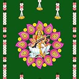 EpoojaCart Decorative Backdrops - Saraswathi Backdrop - Decorative Backdrops - Green Saraswathi Backdrop with Flower Design (5 * 8 ft)-image-19