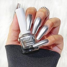 Indie Nails Nail Polish Silver Sonic - Metallic Silver Chrome Finish Long-Lasting, High-Shine Finish | Chip-Resistant & Quick-Drying Formula | Vegan & 12-Free Nail Paint For Women Professional-Quality Manicure 5ml-image-1
