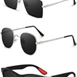Unisex combo offer pack of 5 shades Unisex Fashion Sunglasses Set, 5 Pairs, Metal Frame, Black and Silver - Combo5-8372-image-73