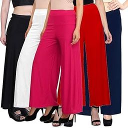 Casual Wear Soft Fabric Flared Loose-fit Palazzo for Women Pack of 5 Multicolor049-image-23
