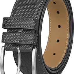 ONEVA Men's Black Textured Leather Belt with Silver Buckle, Formal Wear-image-2