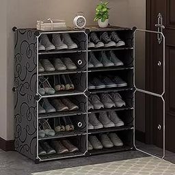 AYSIS DIY Shoe Rack Plastic Shoe Rack for Home Plastic Shelves Household, Shoe Rack with Door Outdoor for Heels/Shoes for Entryway,Hallway,Bedroom Living Room and Office (Black, 12-SHELF-4-DOOR)-20