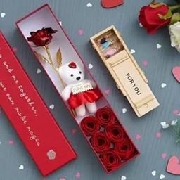Yaayi Gift Combo of Rose Box with 24k Red Golden Rose with 1 Love Massage Pills Decorative Showpiece - 10 cm-image-46