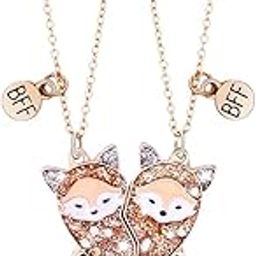 2Pcs Necklace for Girls Women Magnetic BFF Best Friend Necklace Enamel Fox Heart Pendant Locket Cute Matching Friendship Necklace Jewellery Gift for Women, Girls, Sister-image-103