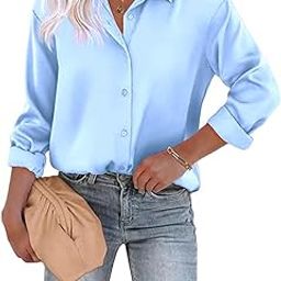 Women's Blouse Satin Silk Stylish Shirts Button Down Solid Shirts Casual Loose Long Sleeve Office Work Tunic Western Tops-image-1
