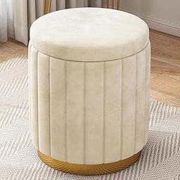 ABSARS Round Modern Flannel Material Ottoman Foot Rest Vanity Seat with Gold Metal Legs for Bedroom, Living Room Vanity Stool Padded Seat Rest Stool Side (Cream)-image-40