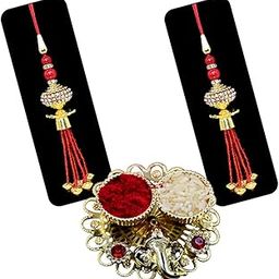 Handmade Lumba Rakhi for Bhabhi Set of 2 - Latkan Beads Rakhi Combo - Exclusive Rakhi for Women - Designer Rakshabandhan Rakhis with Roli Chawal Chopra-image-27