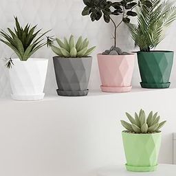 Leafly Plastic Round Flower Pots for Home Planters, Terrace, Garden etc | Pack of 5 | Multicolor | Suitable for Home Indoor & Outdoor Gardening Plants (Diamond Planter)-7