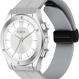 Classic Analogue Watch, Silver Dial, Grey Silicone Strap Eve 99-image-16