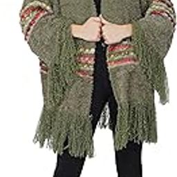 Women's Casual Poncho | Open Front Loose Drape Cardigan | Olive Green Knitted Sweater | Winter Cape for Women-image-65