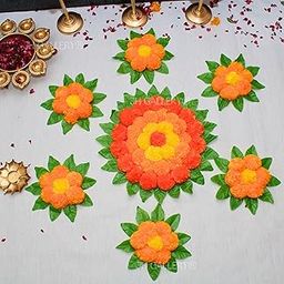 JH Gallery Plastic Handmade Artificial Flowers Rangoli Set Decoration Home Decor - Home And Pooja Room Decorative Floor Mats, Diwali Festive For Home Floor Decor, Multicolor-image-38