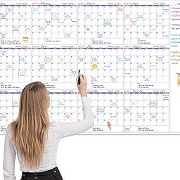 Large Dry Erase Calendar for Wall – Undated Yearly Wall Calendar Dry Erase, 37" x 58", 12-Month Erasable & Reusable Laminated Wall Calendar, Dry Erase Wall Calendar for Home, Office and School-57