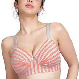 Women's Taabu 3/4th Coverage Stripes Printed Wirefree Balconette Cotton Padded Bra- Grey, Orange-image-3
