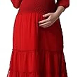 moms maternity Women's Georgette Maternity Maxi Dress/Solid Pregnancy Easy Breast Feeding Dress/Western Dress with Buttons for Nursing Pre and Post Pregnancy-picture-26