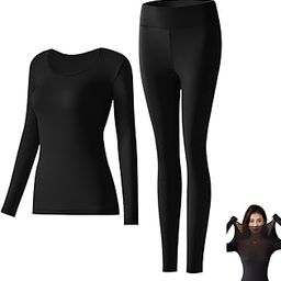Women Thick Thermal Underwear Set, Ladies Self-heating Long Johns Thermal Set, Premium Soft Hyaluronic Acid Water-locking Base Layer Tops & Bottoms for Hiking, black, Weight:80-120kg, 12-image-95