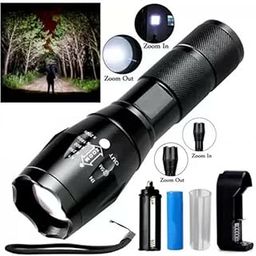 Dhriyag LED Tactical Flashlight, 5 Modes, Zoomable Torch with Batteries and Charger, Black-56