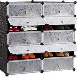 Styleys Plastic Shoe Rack with Cover for Home/Office Cube Organizer Wardrobe (10 Cube - Black)-image-40