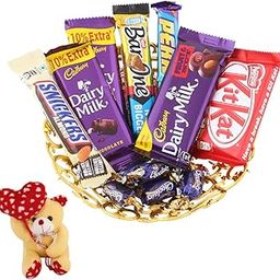 SFU E Com Chocolate Celebration Gift Hamper To Gift Your Loved Ones For All Occasion | Valentine Heart Teddy Bear With Chocolate Combo | Valentine Chocolate Hamper | 054-40