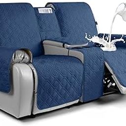 MK International Polyester 2 Seater Recliner Sofa Cover with Console Water Resistant Loveseat Recliner Sofa Slipcovers Furniture Protector for Kids, Pets (Ocean Blue)-image-79
