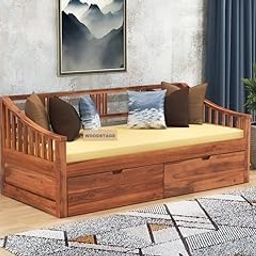 Woodstage Sheesham Wood 3 Seater Sofa Cum Diwan With Drawer Storage For Living Room, Home Office (Honey Finish) | 1 Year Warranty - Multicolor-image-2