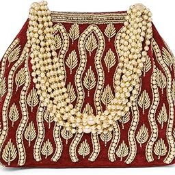 Maroon Potli Bag for Women with Multistrand Beads Handles Stylish Ethnic Wristlet Bag for Girl & Women-image-100