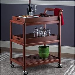 SIRSWA Wood 3-Tier Solid Wood Rolling Bar Cart Serving Cart, Wine & Kitchen Storage, Seasoning Rack with Wheels, for Dining Room Serving Trolley (Honey Finish)-image-84