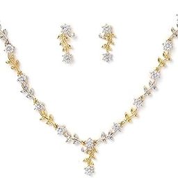 Jewellery Set Sparkling CZ Diamond with Leafy Design Necklace Set for Women and Girl-image-19