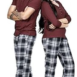 Women's & Men's Cotton Checkered Pyjama Set Pack of 2-image-18