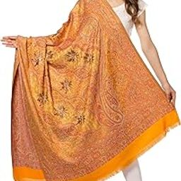 Womens Jamawar Shawl with Hand Aari Embroidery, Silky Threadwork - Soft Faux Pashmina-image-23