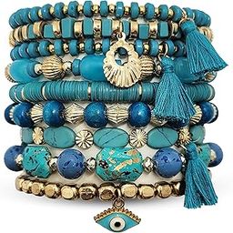 Bohemian Multicolour Beads Bracelet Set for Women and Girls – Handmade Stackable Stretchable Boho Charm Bracelets for Stylish Looks-2