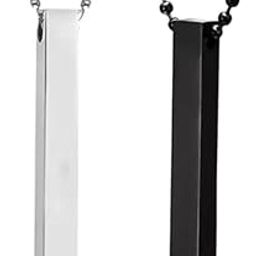 Men's Jewellery 3D Cuboid Vertical Bar/Stick Stainless Steel Black Silver Locket Pendant Necklace Chain For Boys and Men Unisex Birthday Gift Anniversary Love Gift Silver Chain Necklace, Vertical bar-image-95