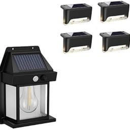 Solar Garden Railing Lights Set with Motion Sensor, 4 Step Lights and 1 Wall Light, Black-image-13