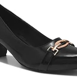 shuz touch Black Classic Patent Block Heels with Gold Buckle-picture-38
