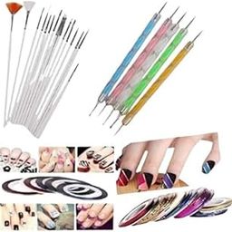 MF® 3d Nail Art Pen & Brush Painting Polish Design Kit 15 Nail Brushes,5 Nail Dotting Pen,10 Adhesive Nail Striping Tape (30 Pcs)-picture-49