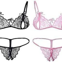 Women Baby Doll Bra Panty Dress Nightwear, Designer Lace Transparent Net Western Dress Sexy wear for Nights(1 Set) (Free Size, Black+Baby Pink)-image-48