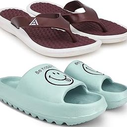 Combo Pack of 2 Slipper/Flip Flops/Slides/Clogs/Sandals for Women (V-Triangle Vs YW-Smiley)-image-93