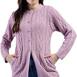 Cable Knit Design Woolen Longline Cardigan Sweater for Women and Girls Black-image-33