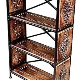 Habiba Art Store Wooden And Wrought Iron Floor Standing Multipurpose Open 4 Shelves Storage Rack/Book Shelf, Black Finish-16